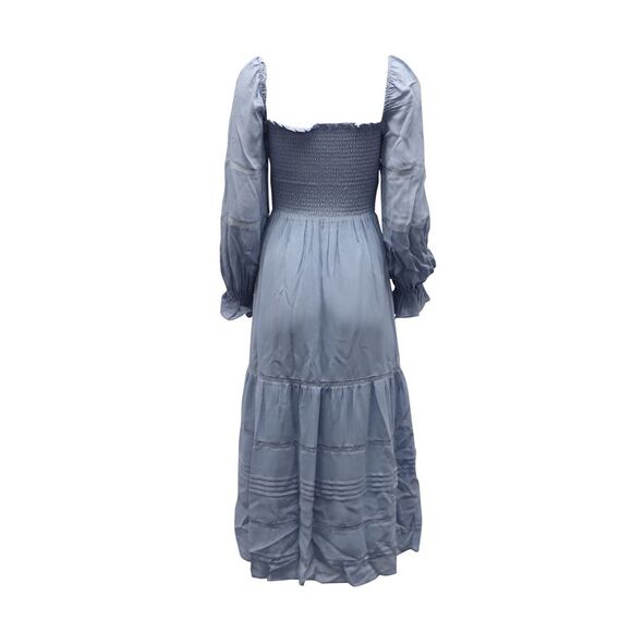 Reformation Smocked Midi Dress in Blue Viscose - Picture 3 of 5